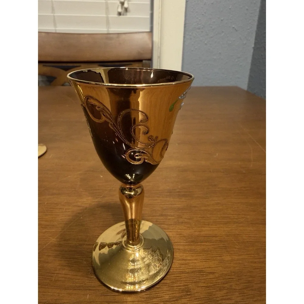 Lot Of 5 Vintage Handmade Murano Multi Color Gold Tre Fuochi Cordial Glasses